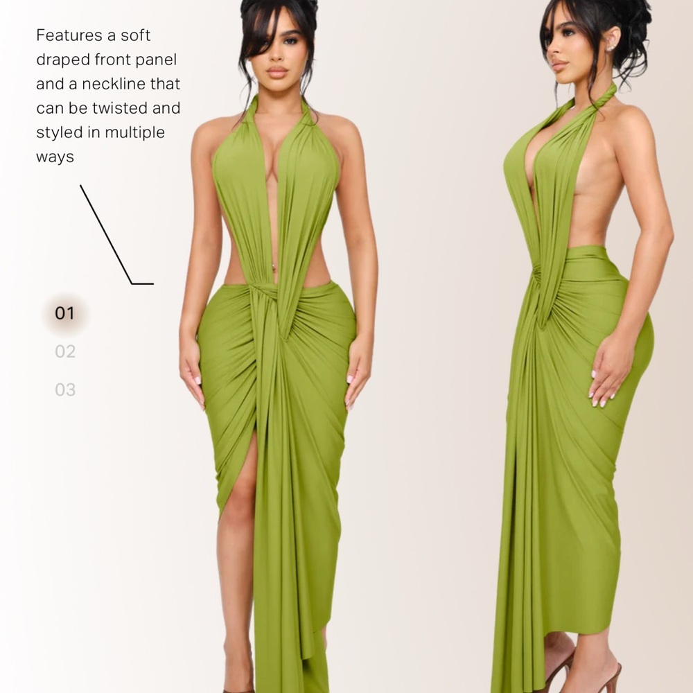 Green Draped Halter Dress